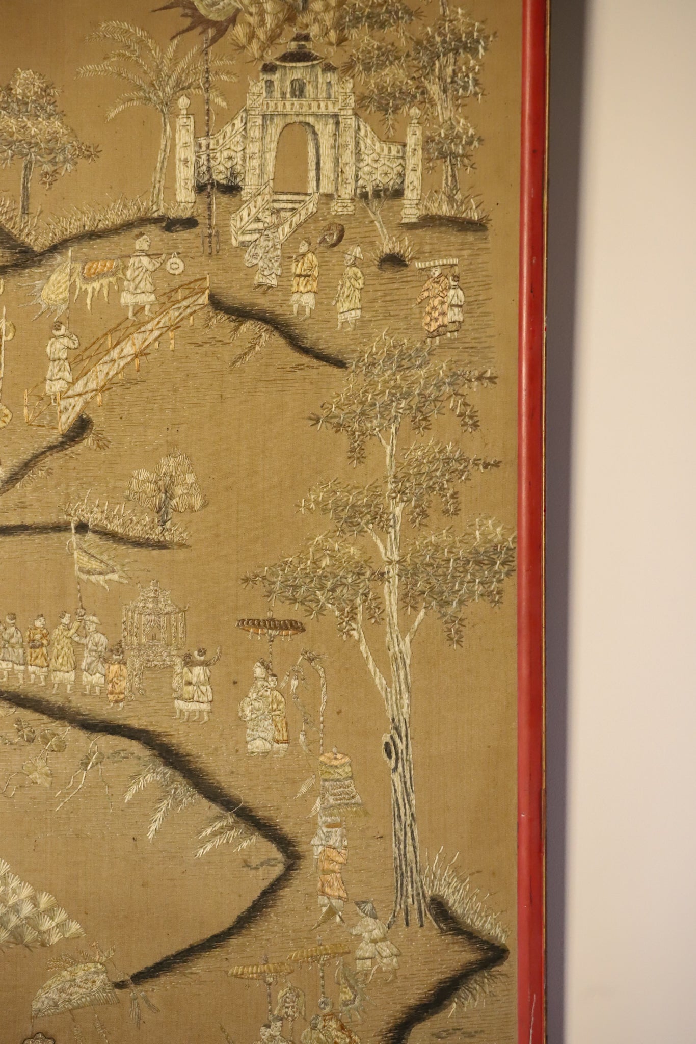Late Qing Dynasty Hand-Embroidered Silk Panel