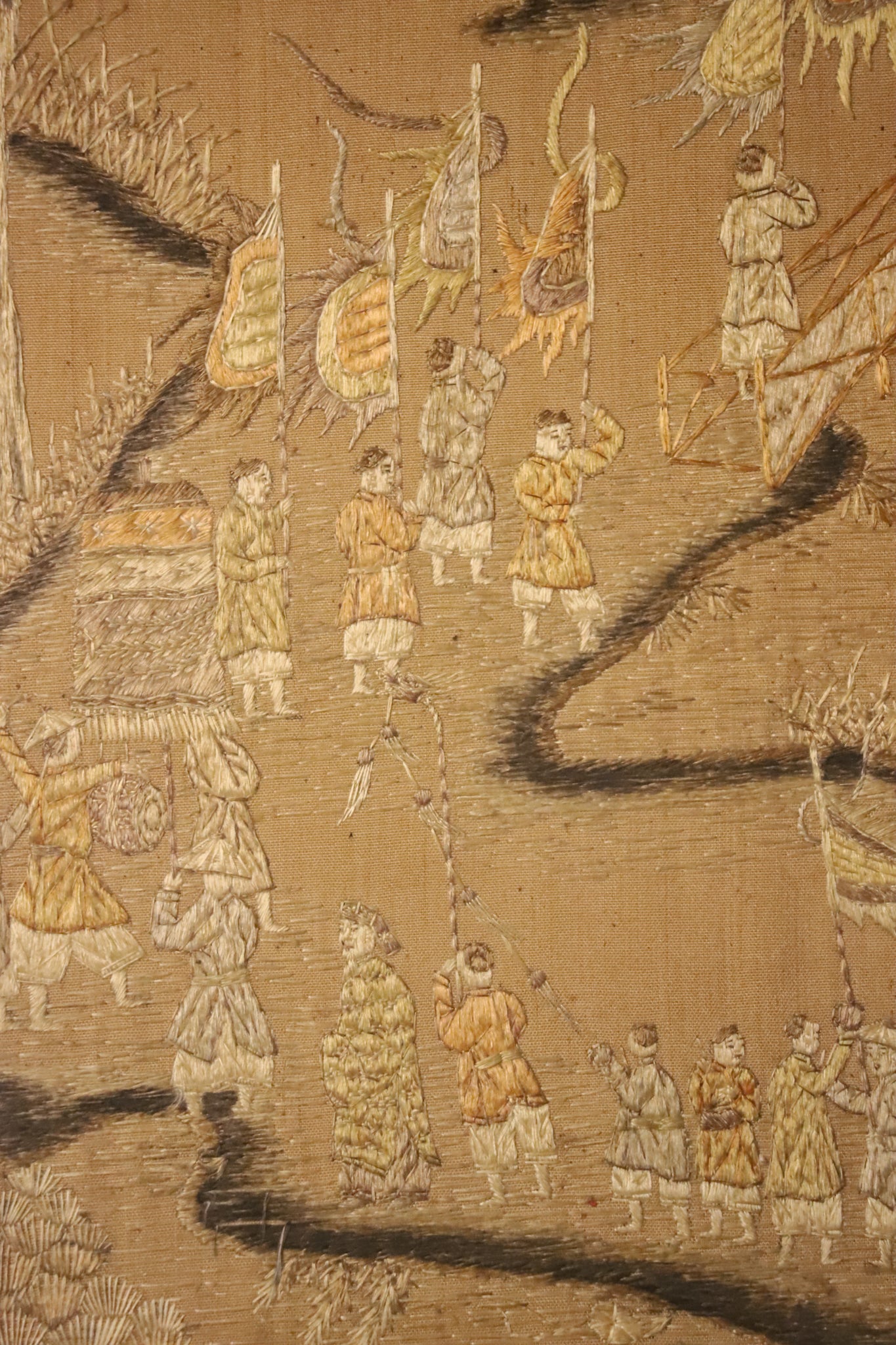 Late Qing Dynasty Hand-Embroidered Silk Panel