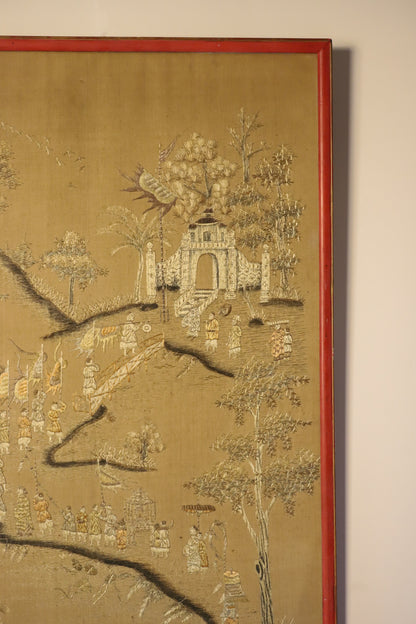 Late Qing Dynasty Hand-Embroidered Silk Panel