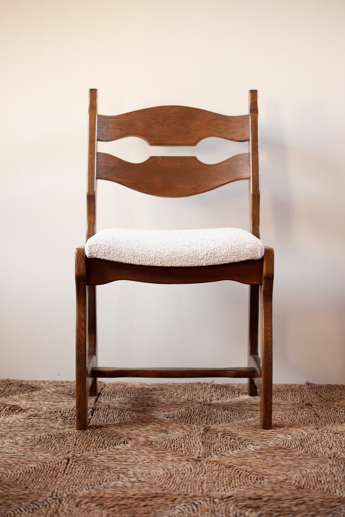 Set of Six Mid-Century French Oak “Razor Back” Dining Chairs