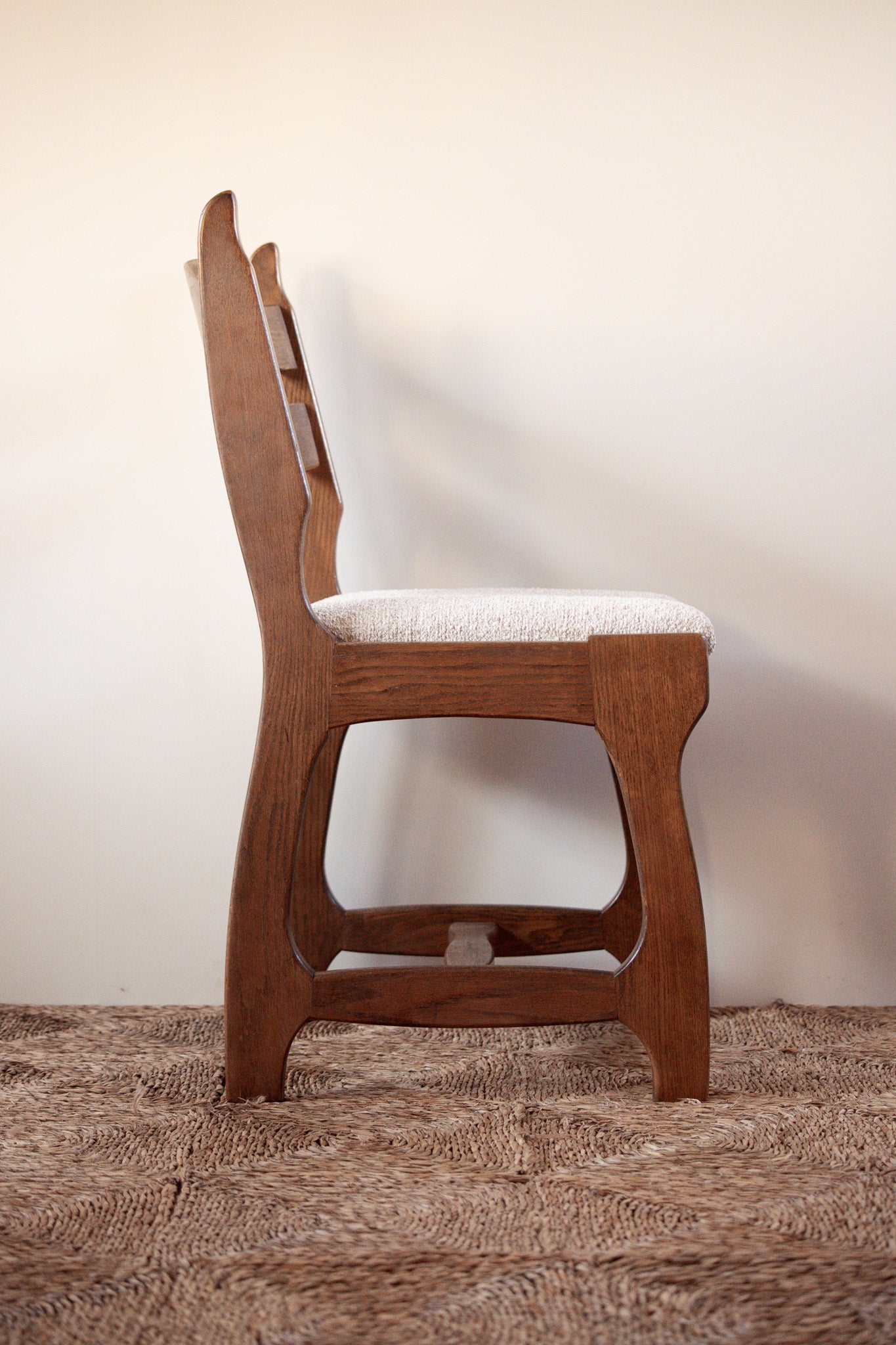 Set of Six Mid-Century French Oak “Razor Back” Dining Chairs