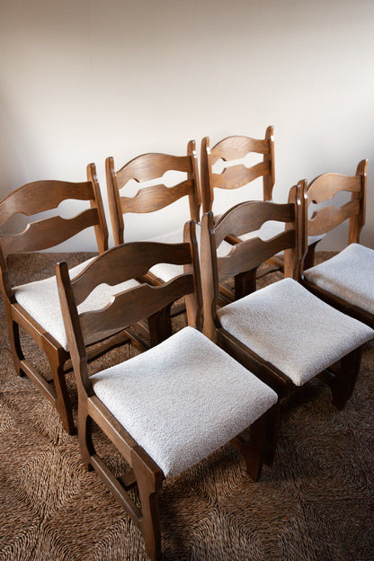 Set of Six Mid-Century French Oak “Razor Back” Dining Chairs