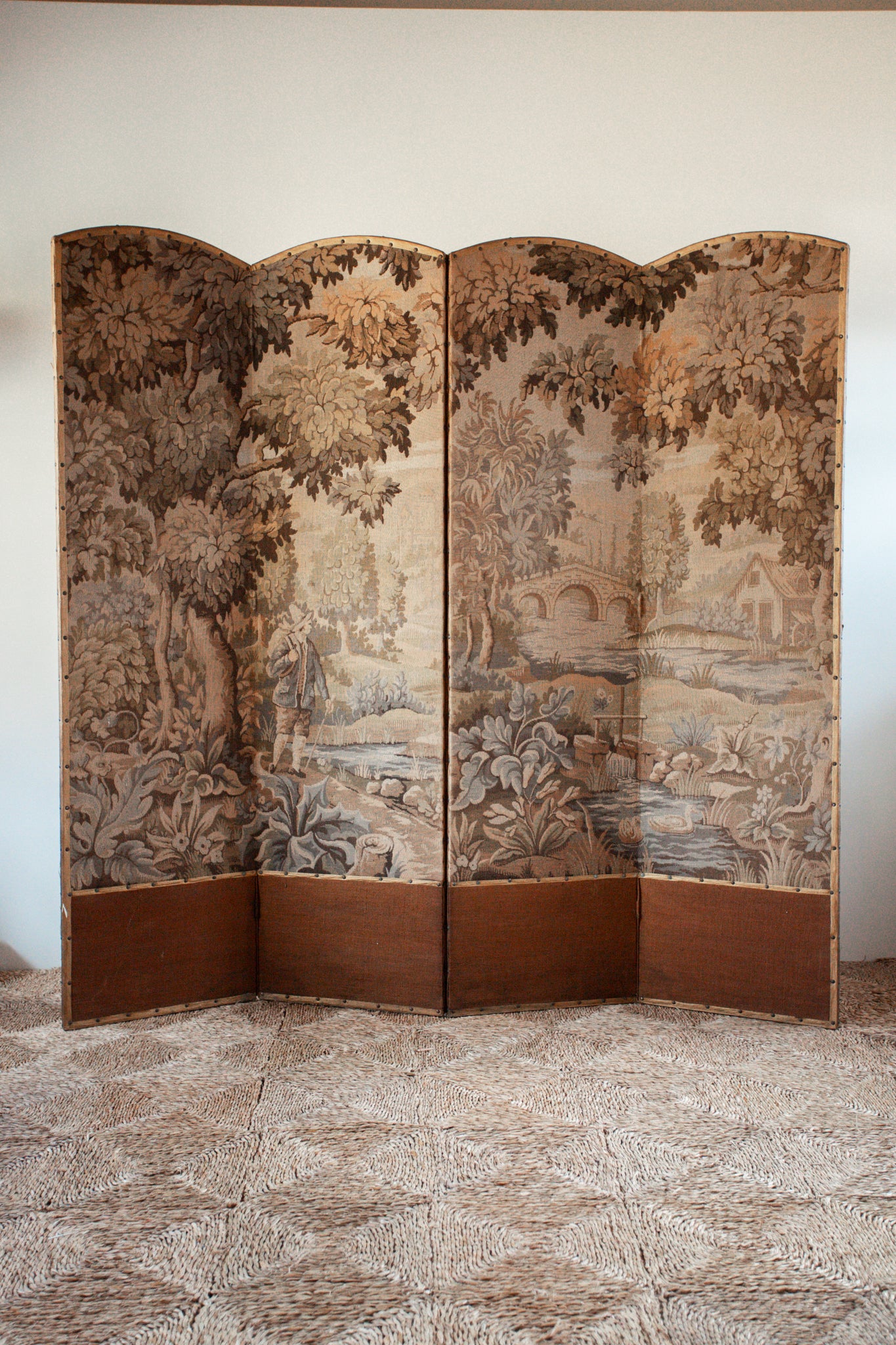 French Four Panel Folding Tapestry Screen.