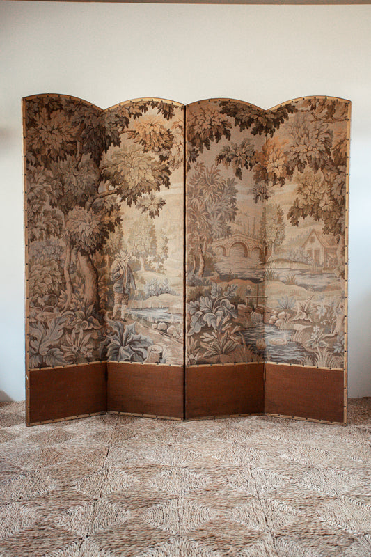 French Four Panel Folding Tapestry Screen.