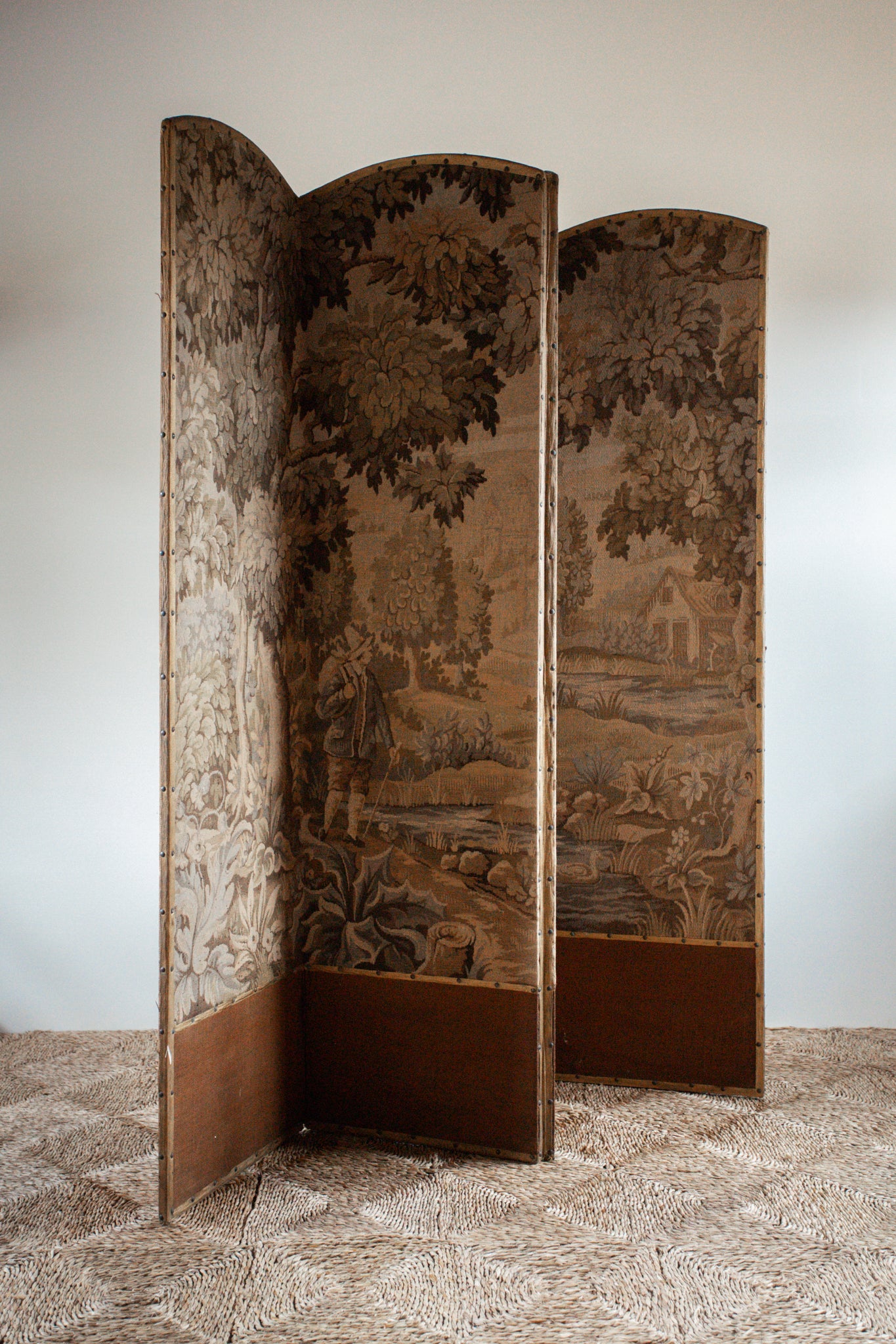 French Four Panel Folding Tapestry Screen.