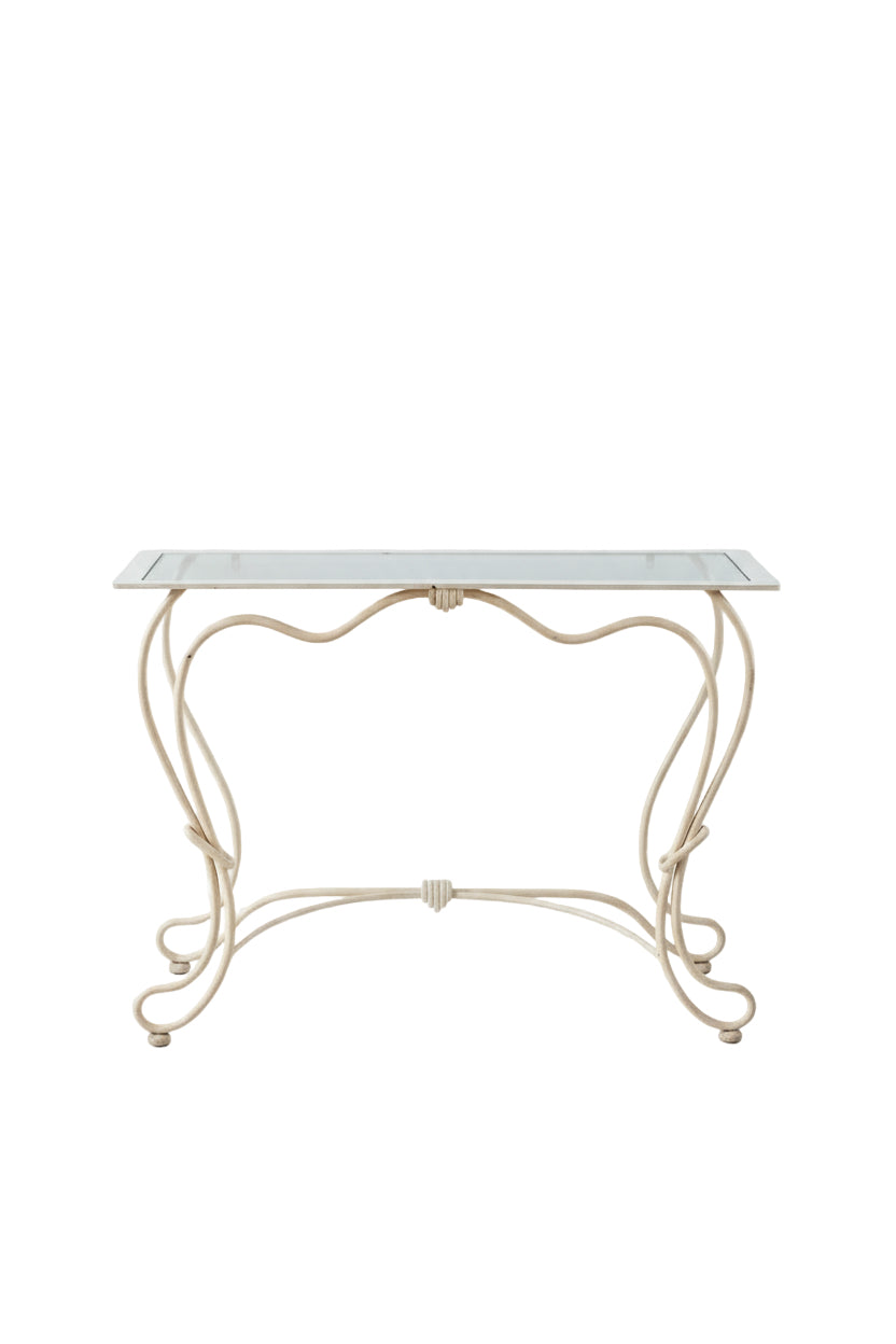 Bespoke French Wrought Iron Console Table with Glass Top