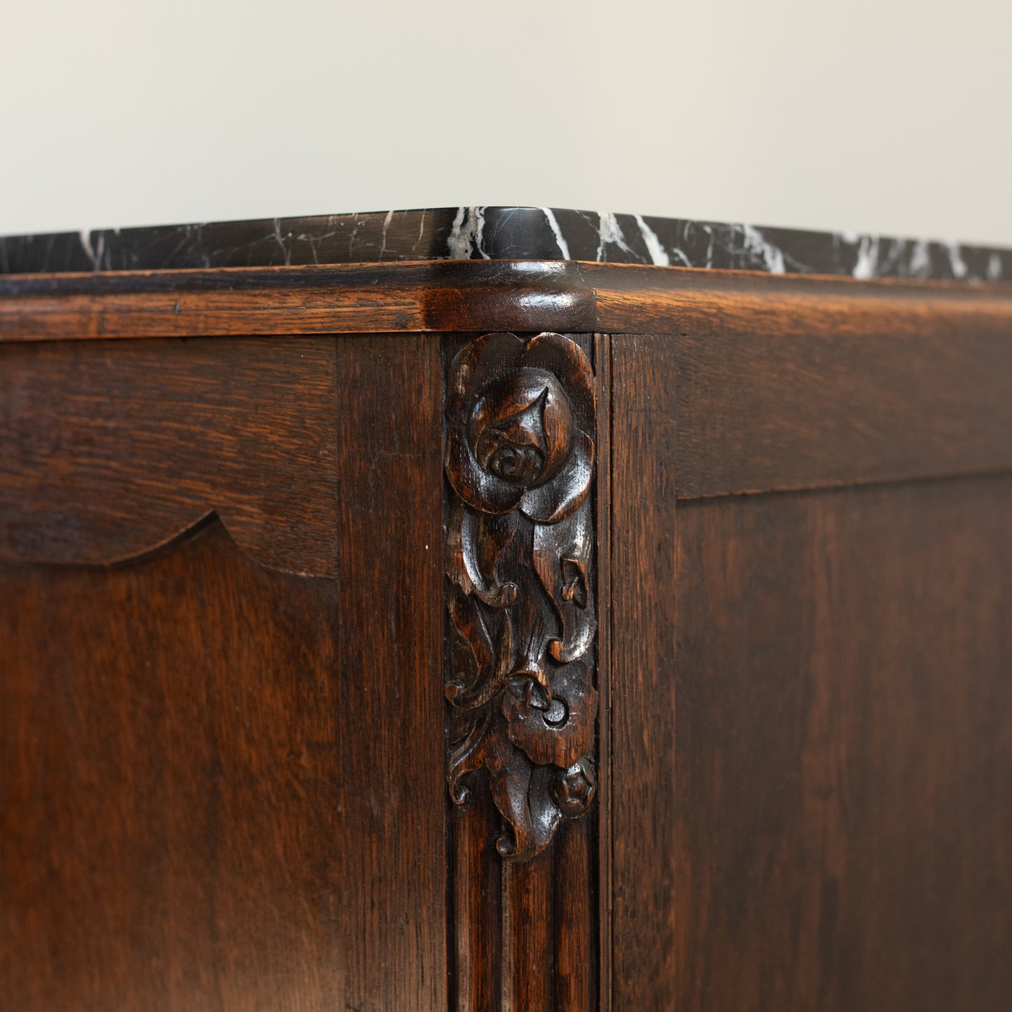 French Art Deco Oak and Marble Bedside cabinets (Pair)