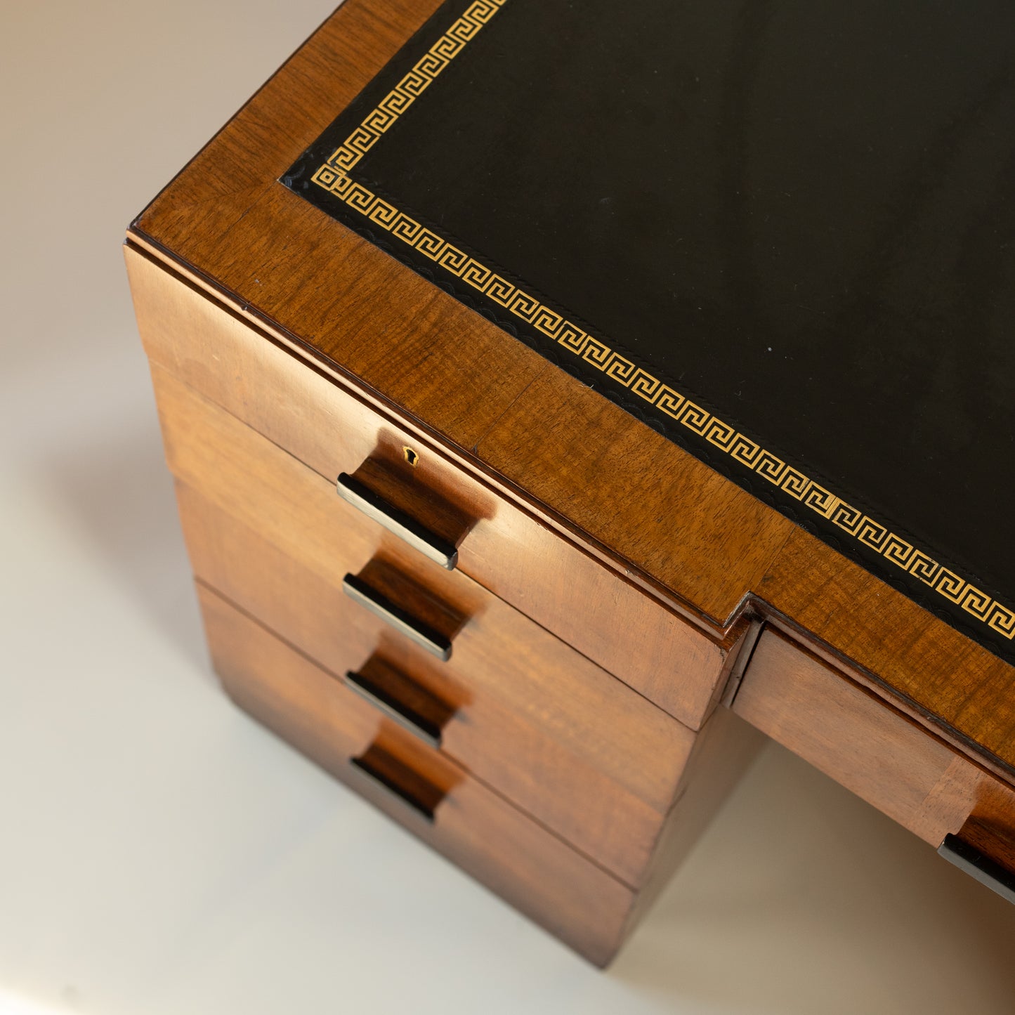 Art Deco Walnut Desk with Tooled Leather Top England c. 1930