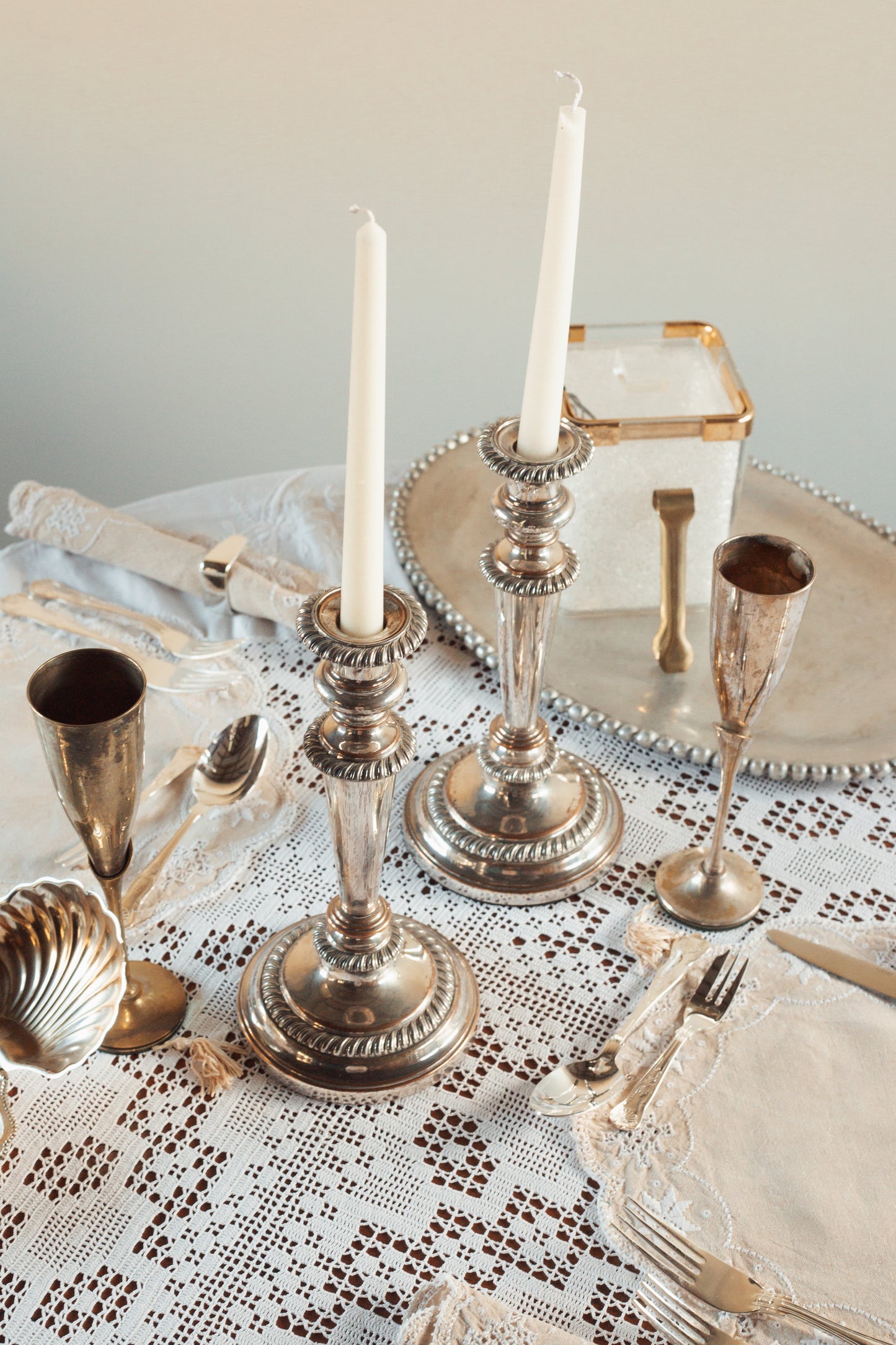 Vintage French Linen Tablecloth with Hand-Worked Filet Crochet Panels