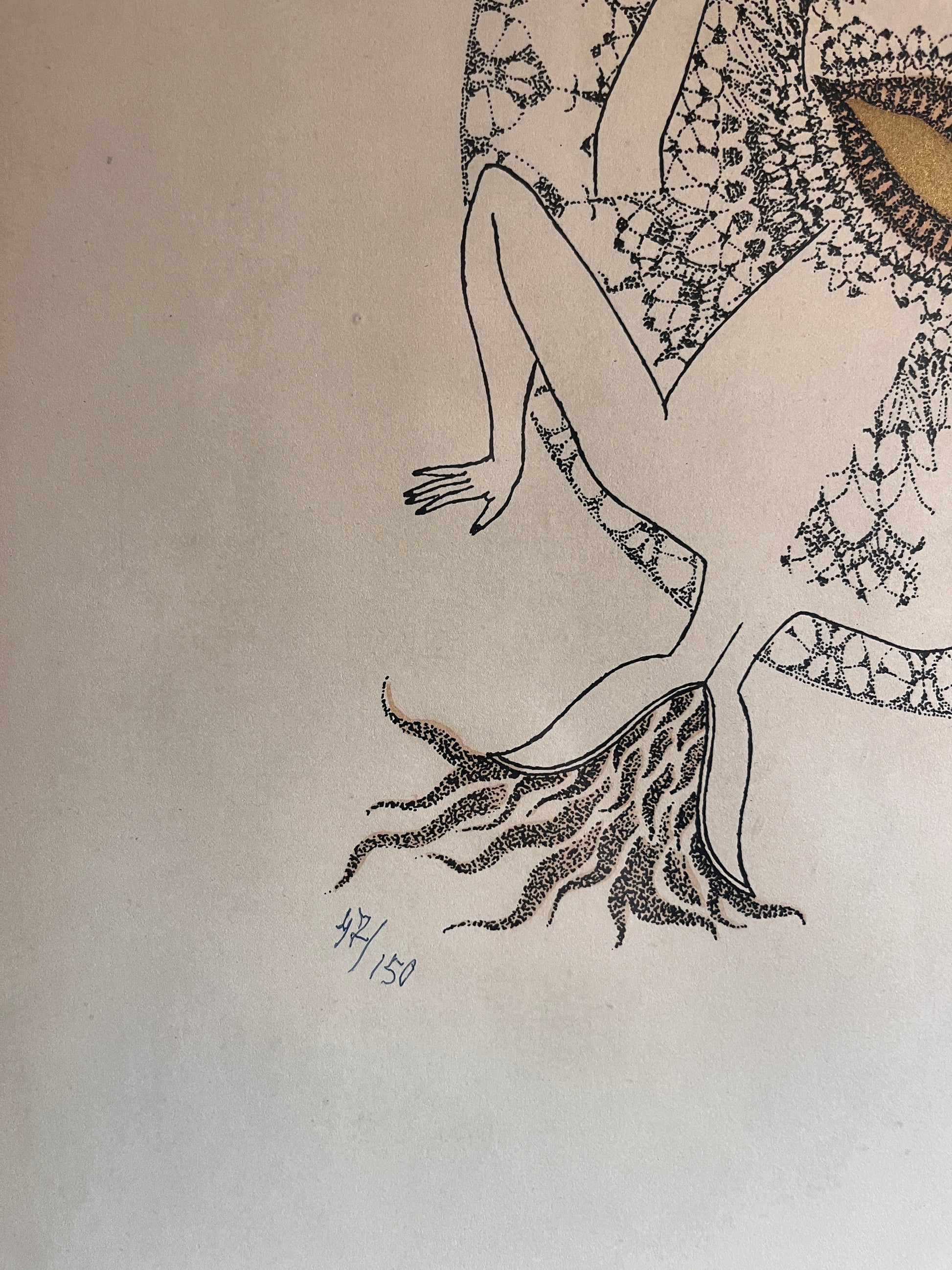 monotone and gold lithograph