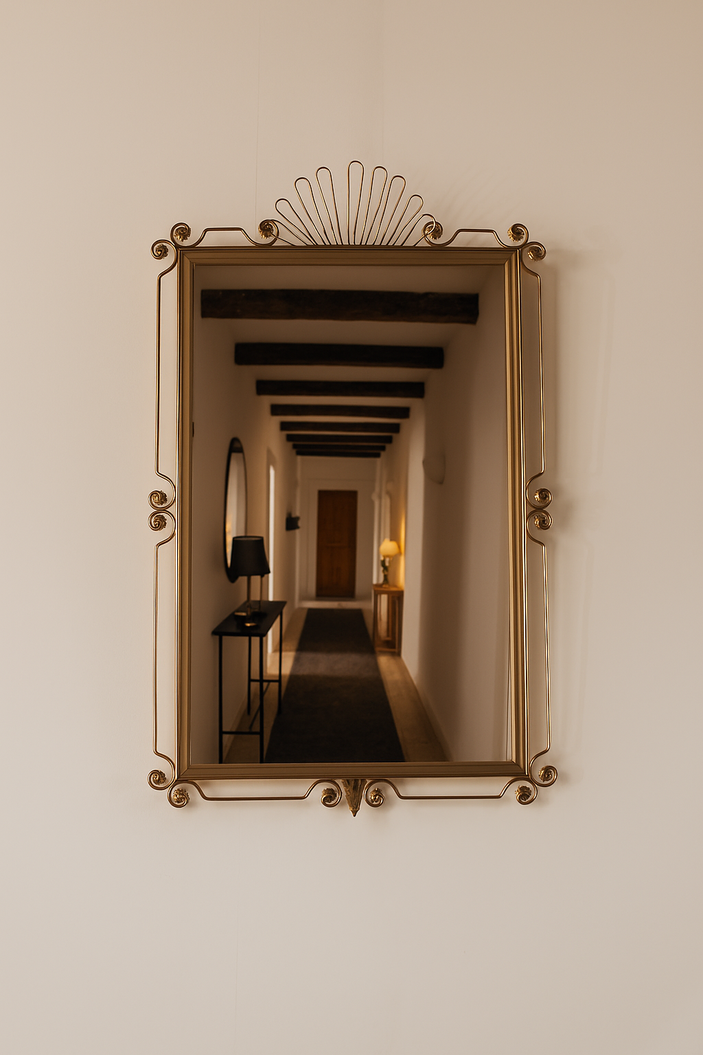 Mid-Century French Brass Framed Mirror