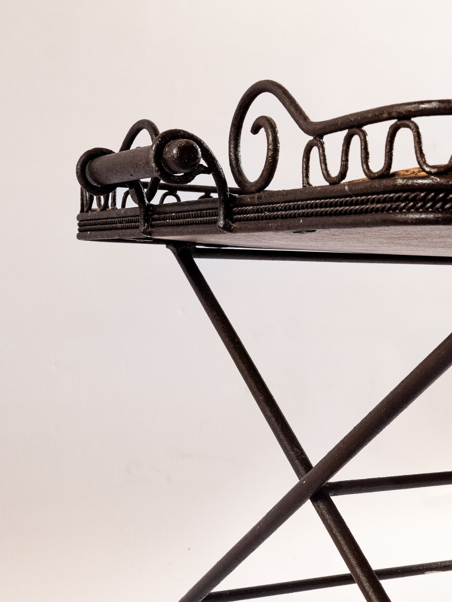 Smart Vintage Iron and Rattan Folding Table.