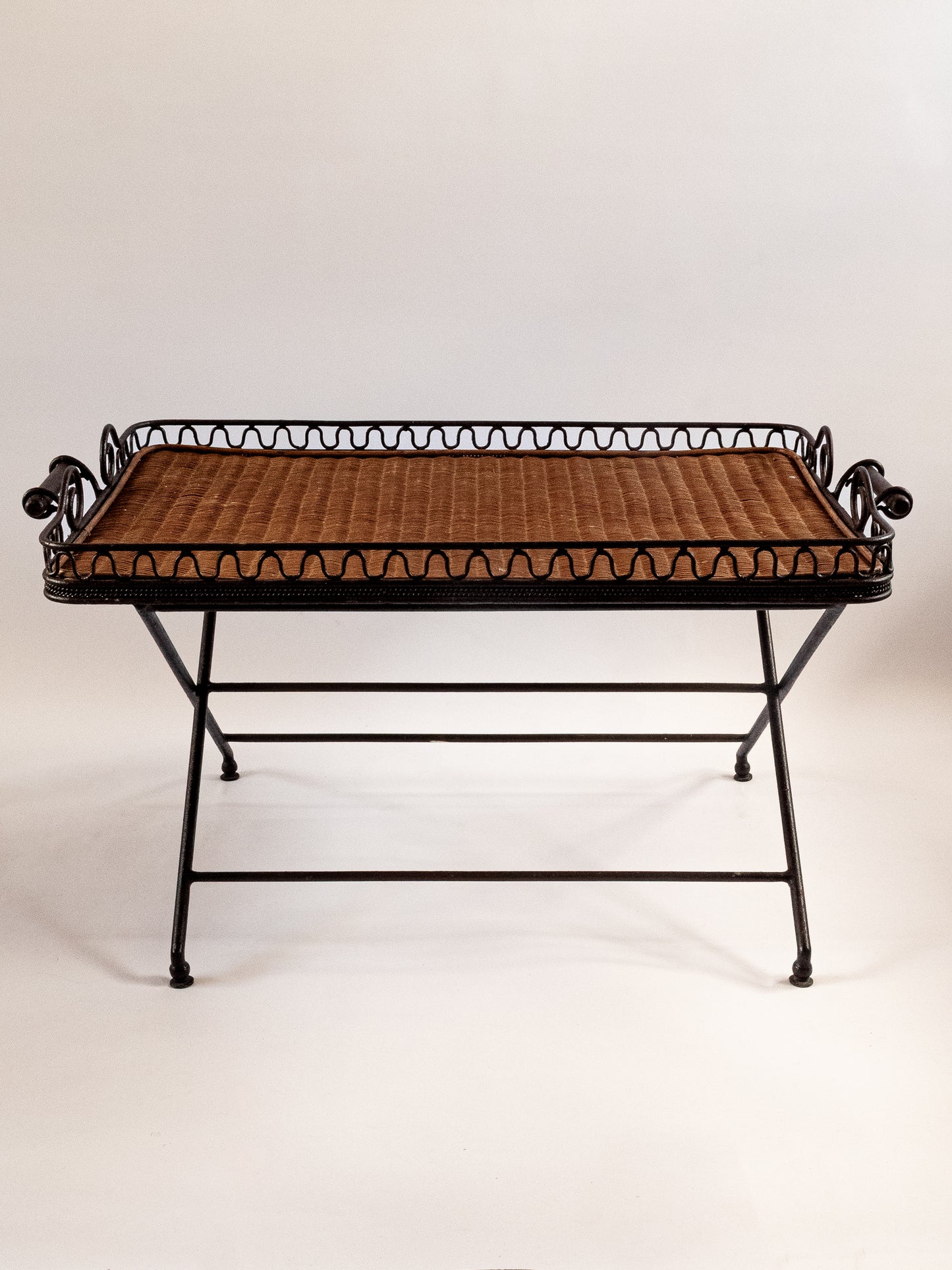 Smart Vintage Iron and Rattan Folding Table.