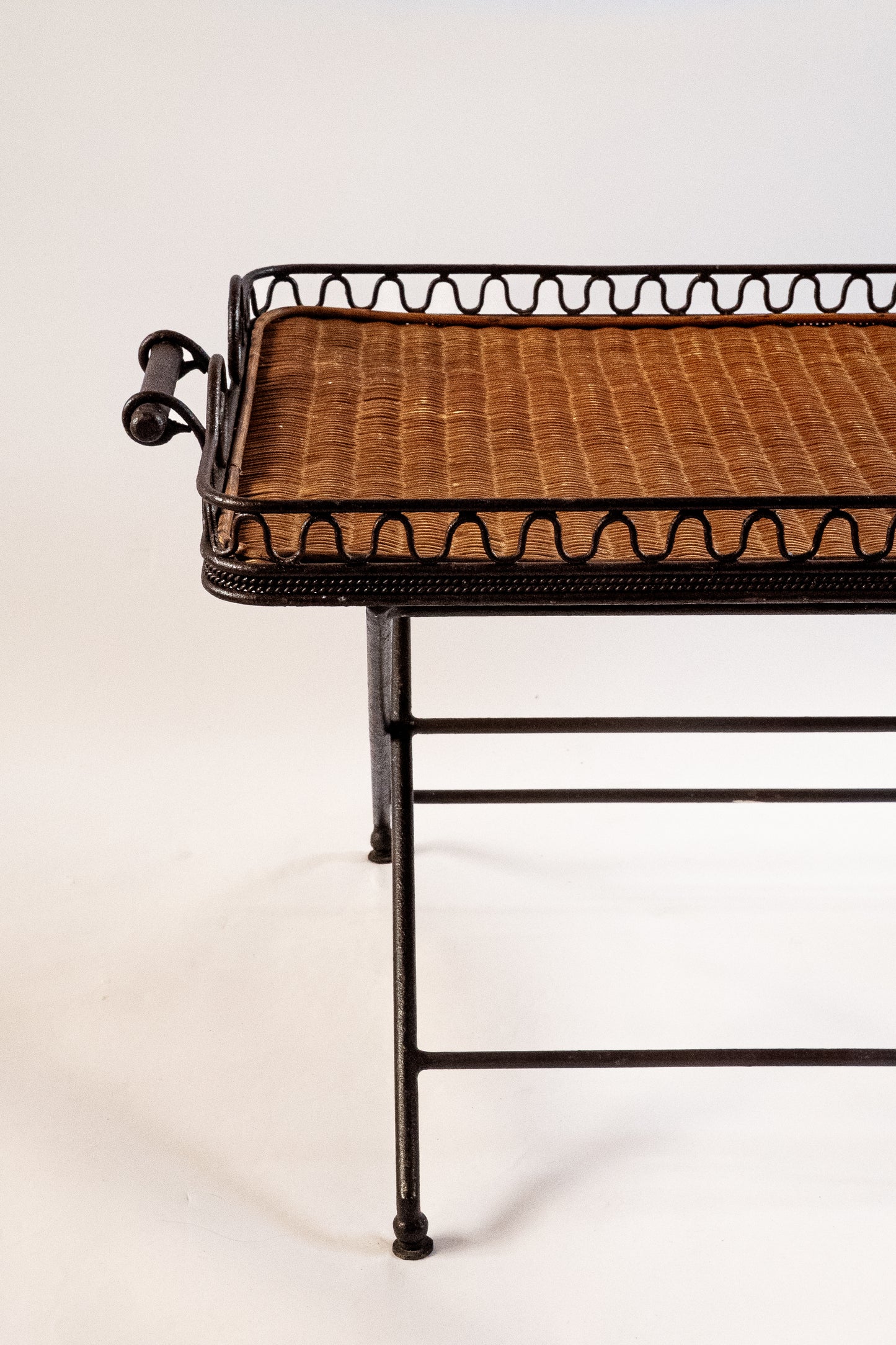 Smart Vintage Iron and Rattan Folding Table.