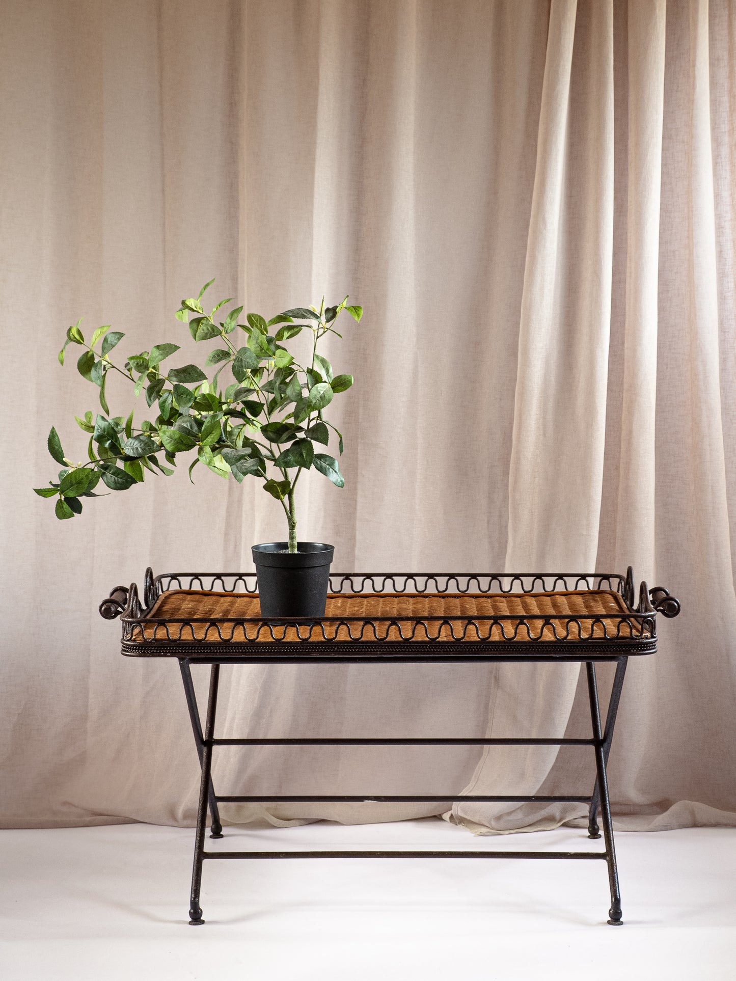 Smart Vintage Iron and Rattan Folding Table.