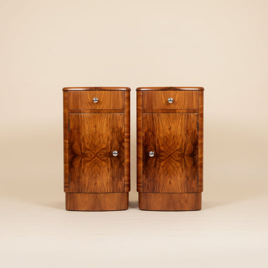 Pair of Art Deco Burr Walnut Bedside Cabinet c. 1930–1940
