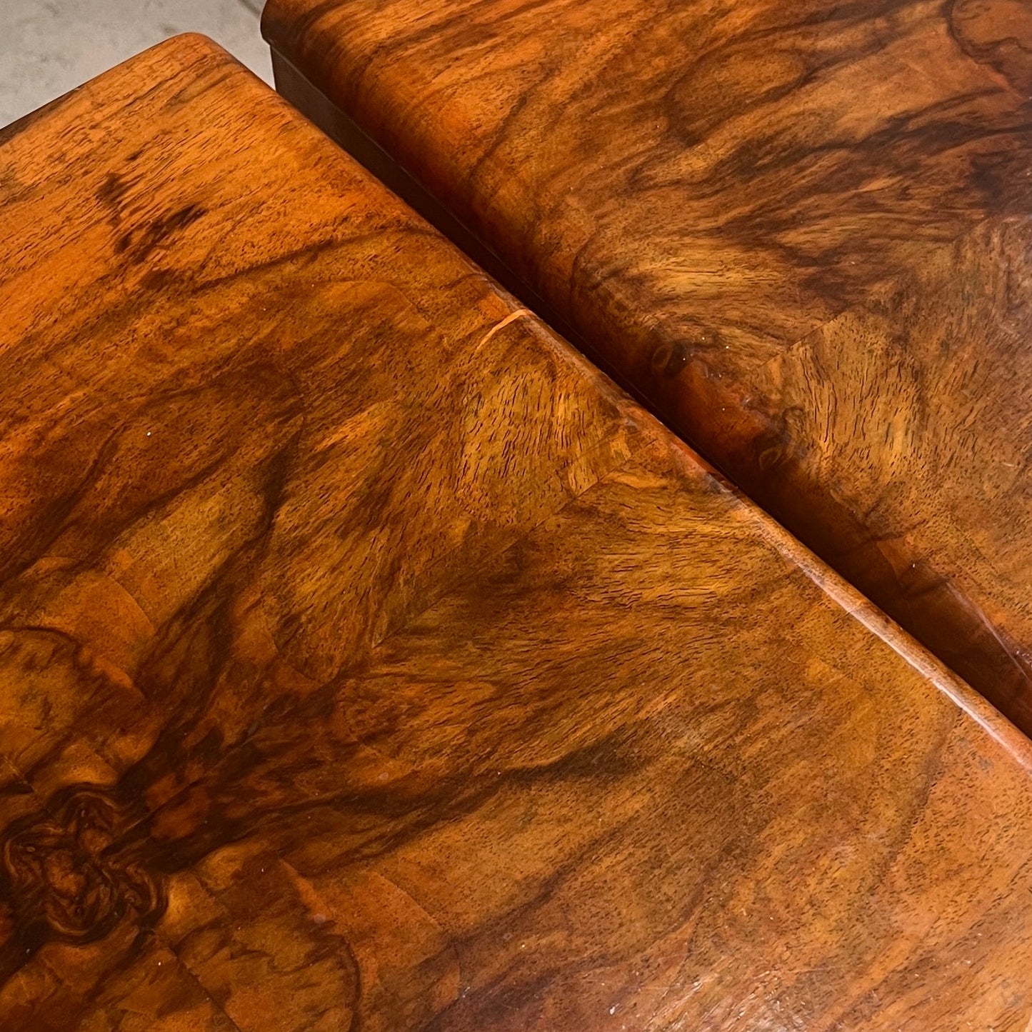 Pair of Art Deco Burr Walnut Bedside Cabinet c. 1930–1940