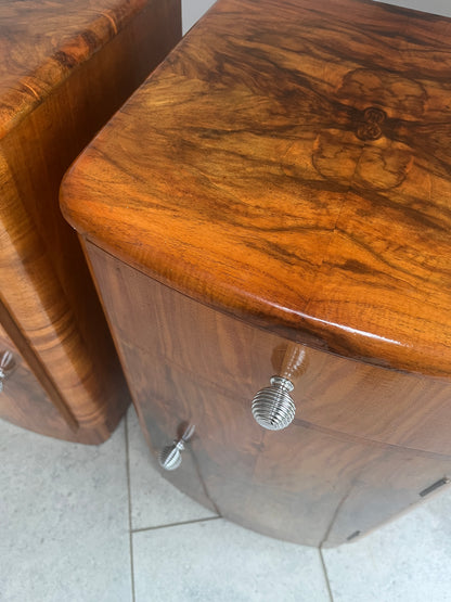 Pair of Art Deco Burr Walnut Bedside Cabinet c. 1930–1940