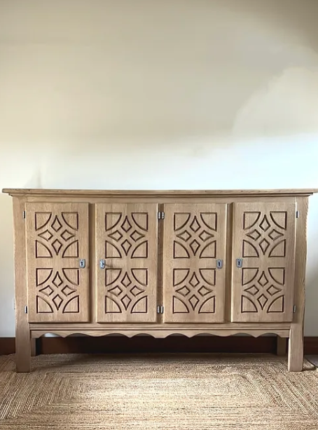 Vintage Swedish sideboard in a stripped limed oak.   
