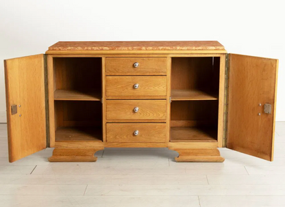 French Art Deco Oak Sideboard with Marble Top, circa 1940