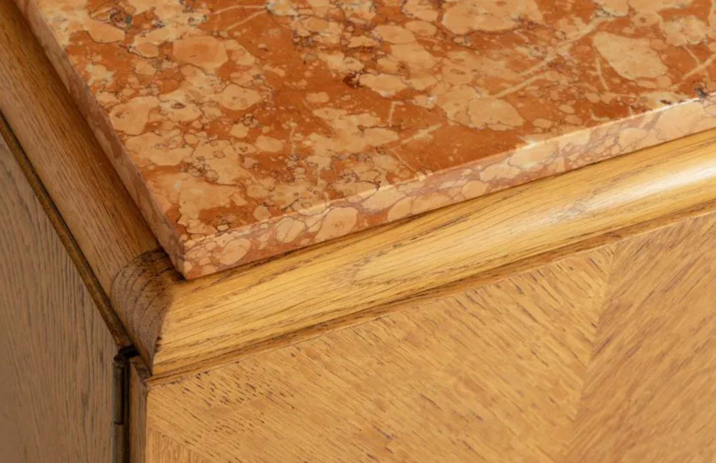 French Art Deco Oak Sideboard with Marble Top, circa 1940