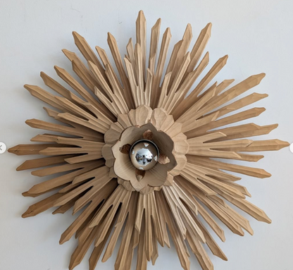 Large Carved Sunburst Wall/Ceiling Lights (Pair). C 1970