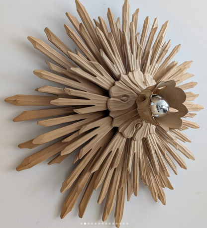 Large Carved Sunburst Wall/Ceiling Lights (Pair). C 1970