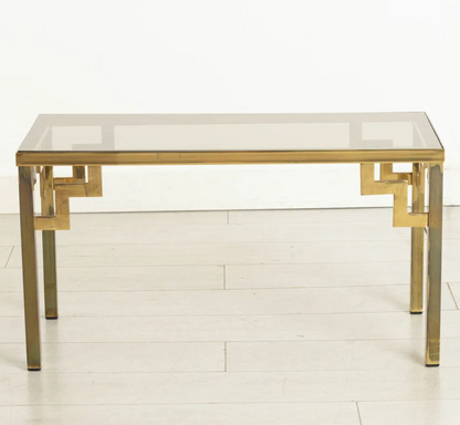 1 remaining :Vintage Hollywood Regency Brass & Glass Side Table c.1975