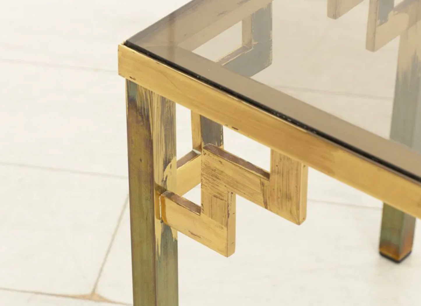 1 remaining :Vintage Hollywood Regency Brass & Glass Side Table c.1975