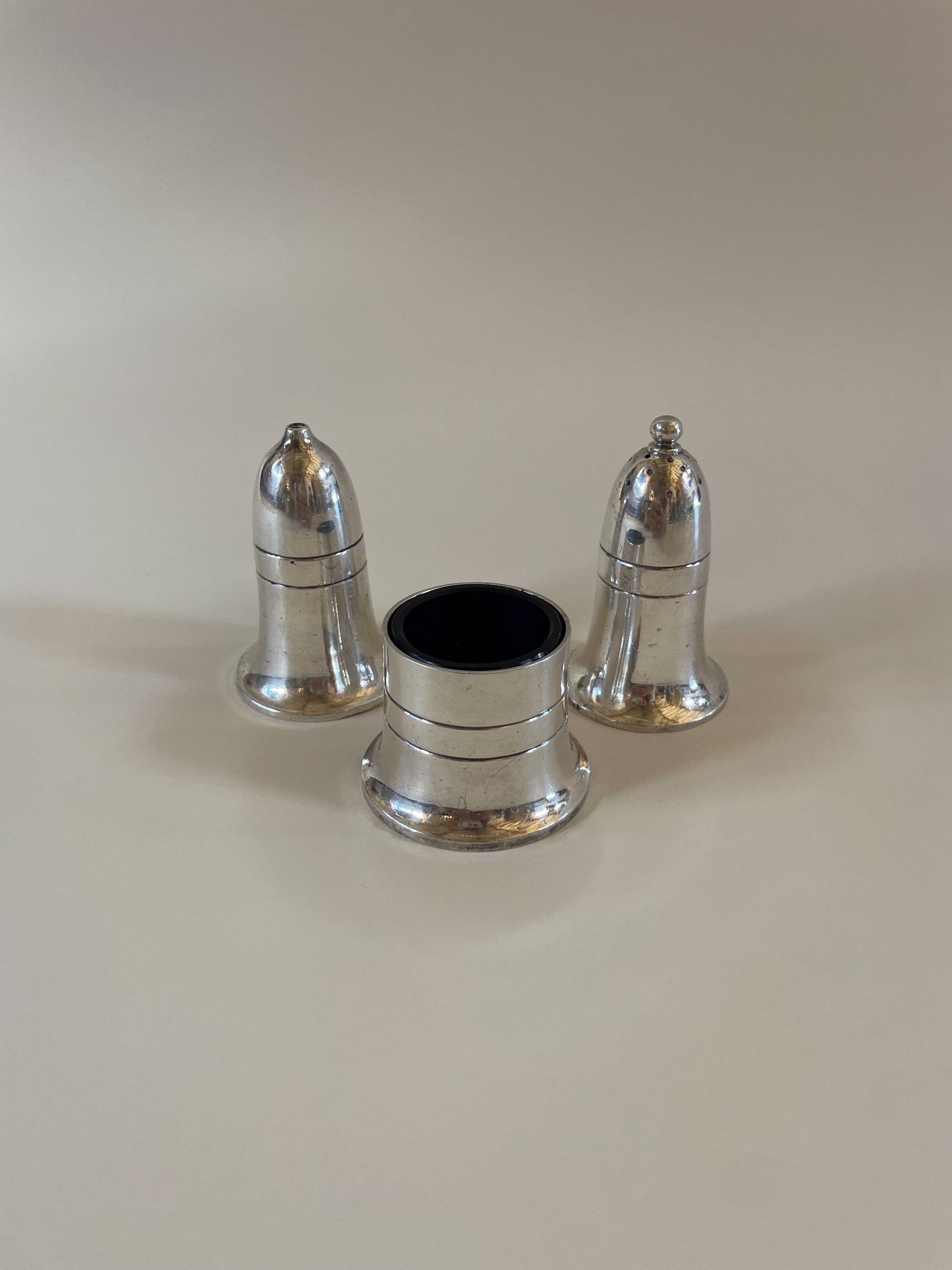 vintage silver plate cruet set by the luxury British jewellers Mappin and Webb.