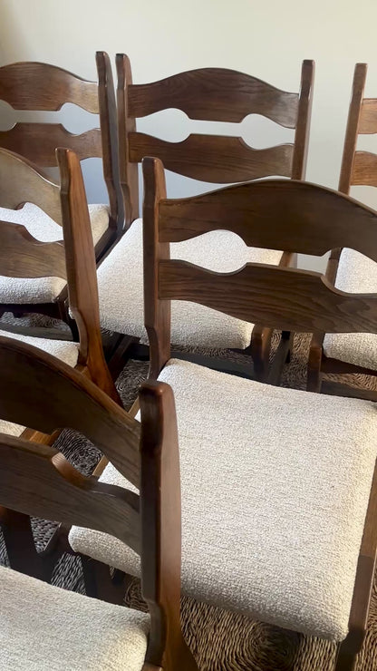Set of Six Mid-Century French Oak “Razor Back” Dining Chairs